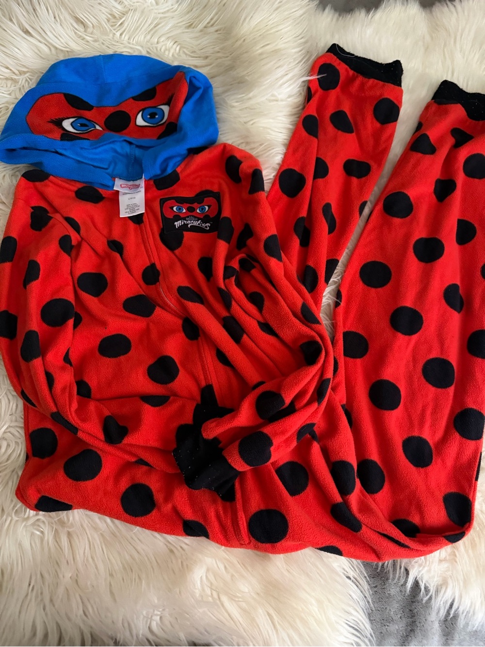 Kids Red & Black Polka Dot Hooded Pajama Set - Hero Mask Design